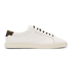 Saint Laurent White leather Camo green classic Andy Sneakers 38.5 YSL